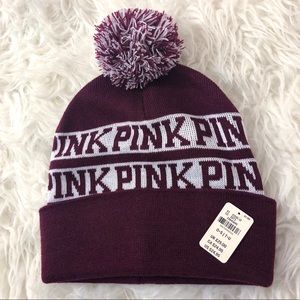 VS PINK Maroon Knit Beanie